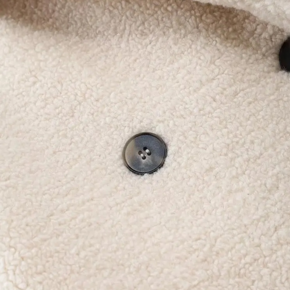 Teddy Long Coat in Cream - Women's Double-Breasted Teddy Jacket - Picture 10 of 12